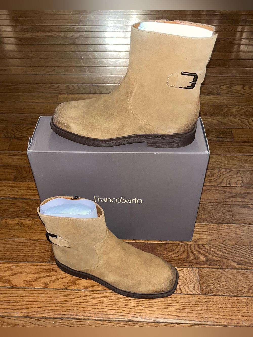 Franco Sarto Pippen Square Toe Boot Brown Leather Women’s Size 8 Moto Inspired